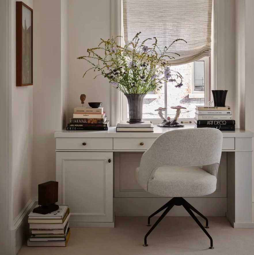 Built-in desk below a window