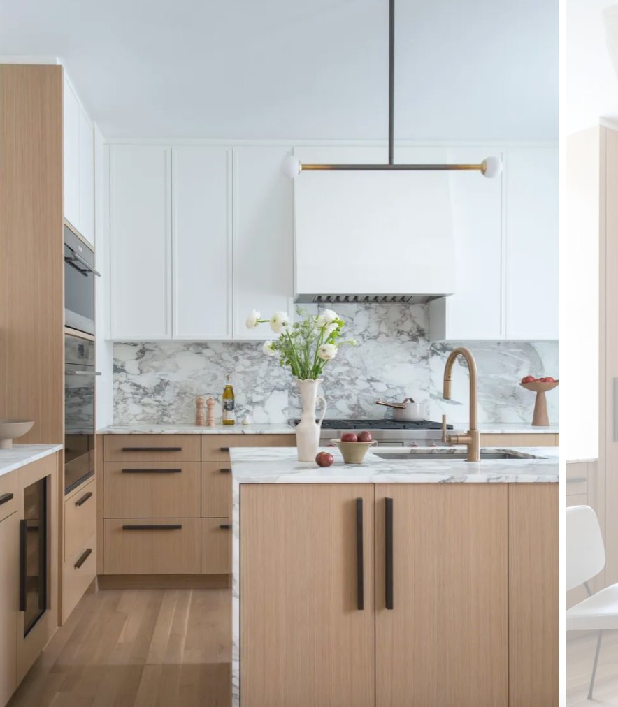 Kitchen in natural wood and white